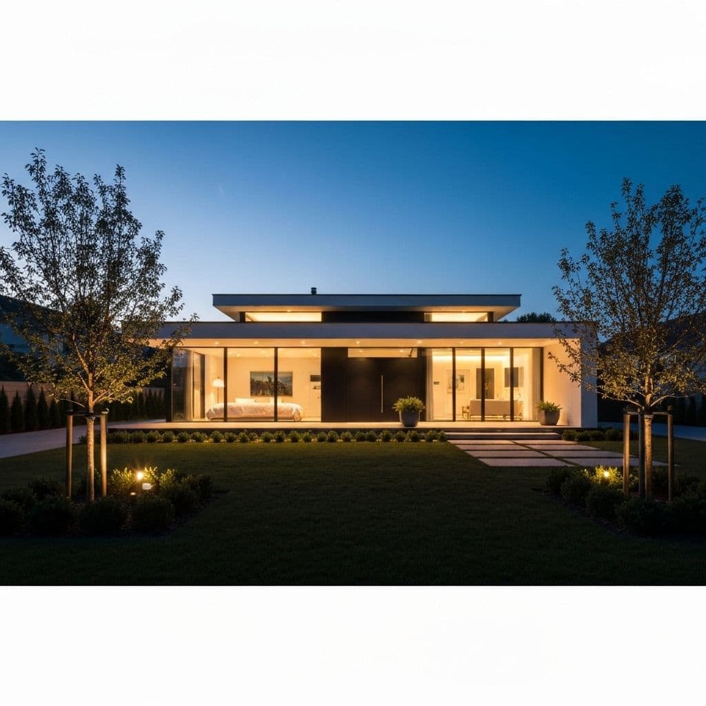 Smart Home Automation - Modern house with automated lighting and security systems